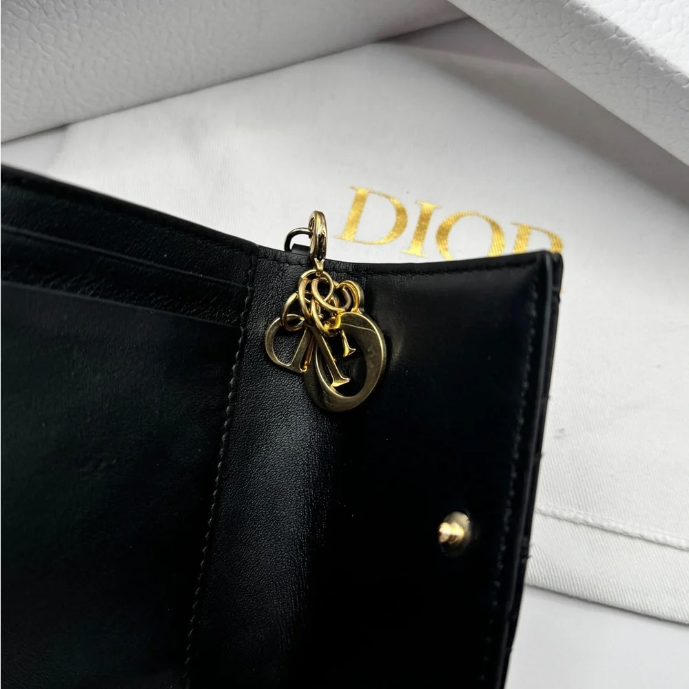 Dior Lady Dior Patent Cannage Compact Wallet